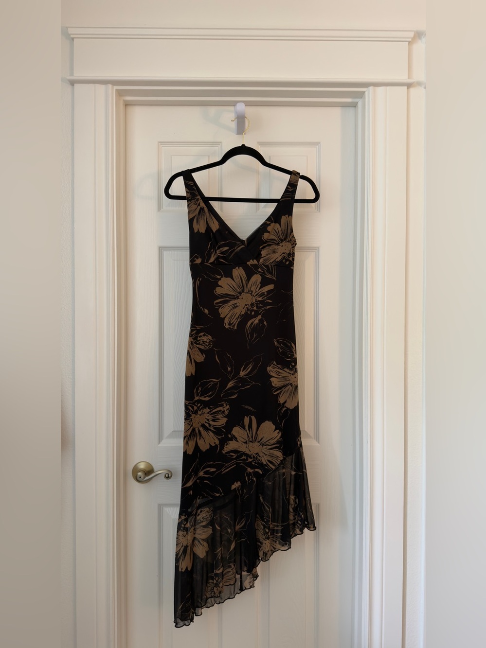 Vintage y2k asymmetrical midi dress ruffle hem sheer empire waist floral